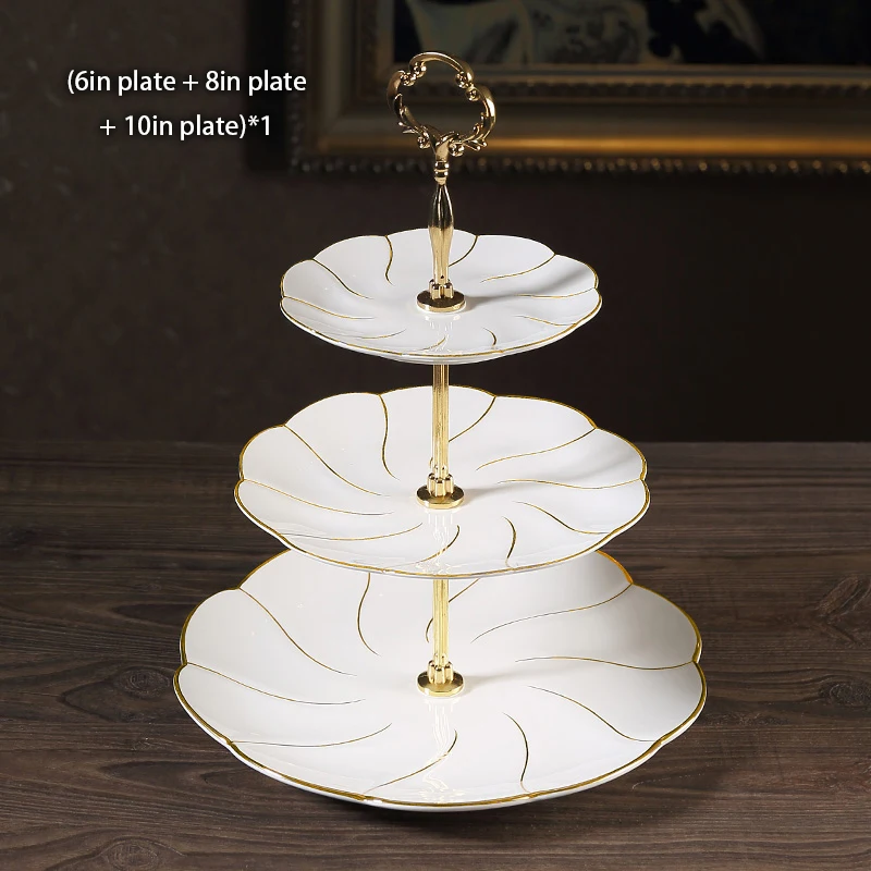 Pastoral Bone China Fruit Plates Set Cake Stand Plate Buffet Snack Dishes Candy Dish Bread Ceramic Tray British Tableware Decor image 3
