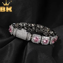 THE BLING KING 12mm Bracelet Iced Out Bling Pink Purple Yellow Square Baguettecz Paved Link Chain Choker Hiphop Jewelry For Gift