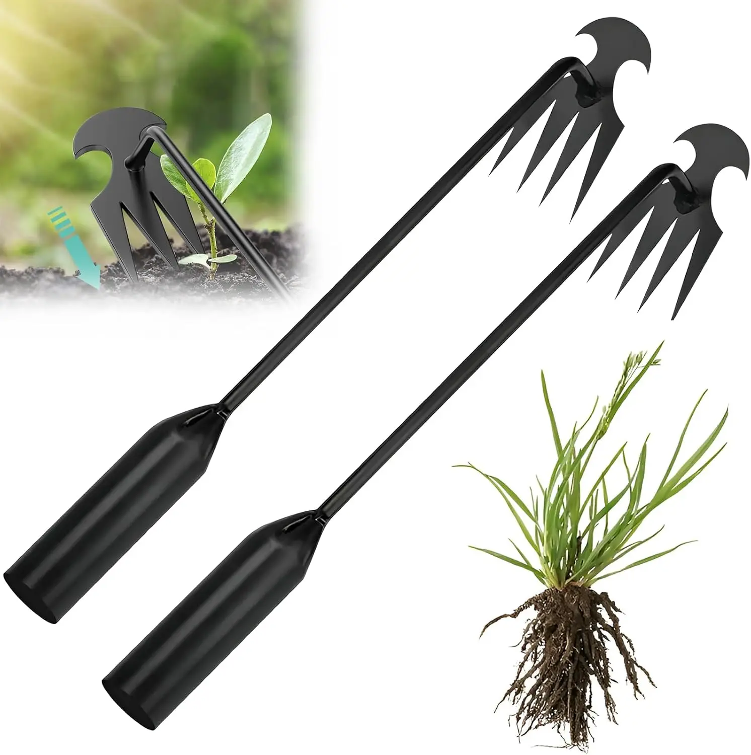 2-Piece Weeding Tool Set 4-tooth Manganese Steel Forged Outdoor Garden Farmhouse Vegetable Planting Weeding Hoe