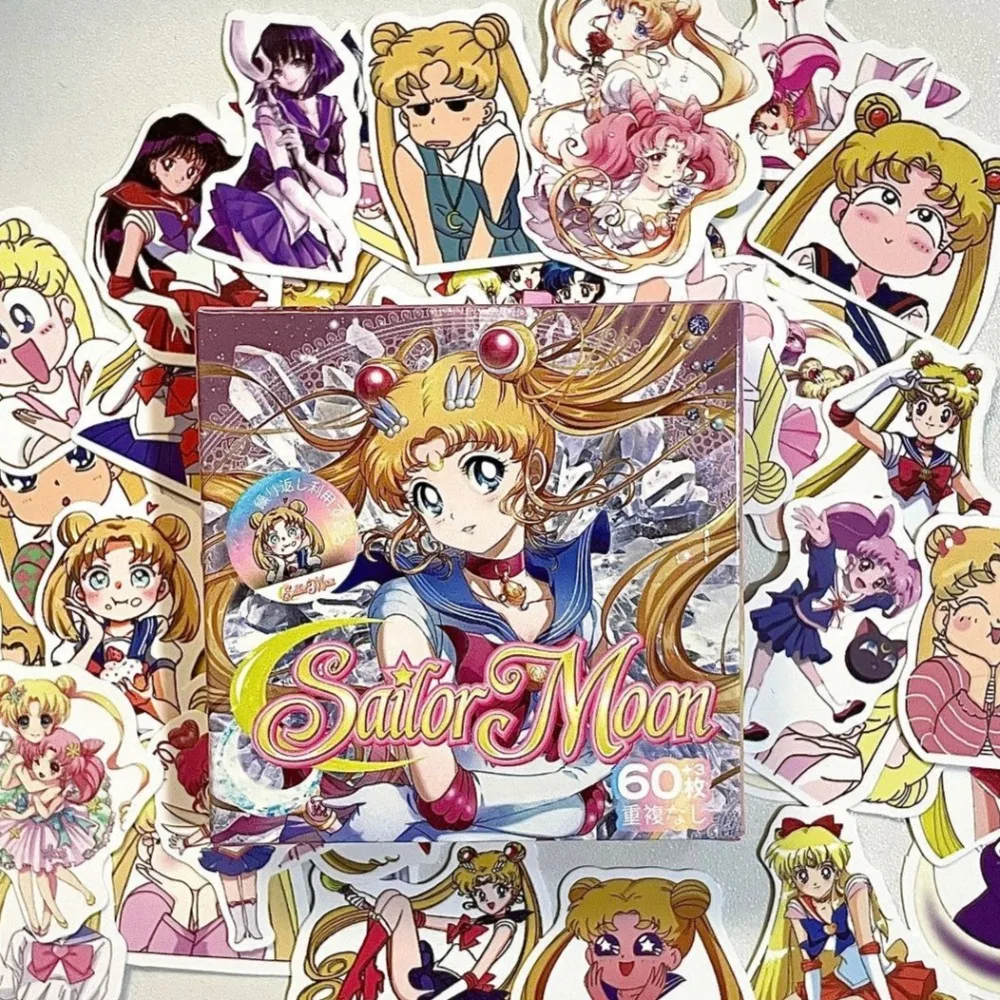 60Pcs Sailor Moon Stickers Kawaii Anime Waterproof Graffiti Decals for Laptop Water Bottle Luggage Scrapbook Kids Gift