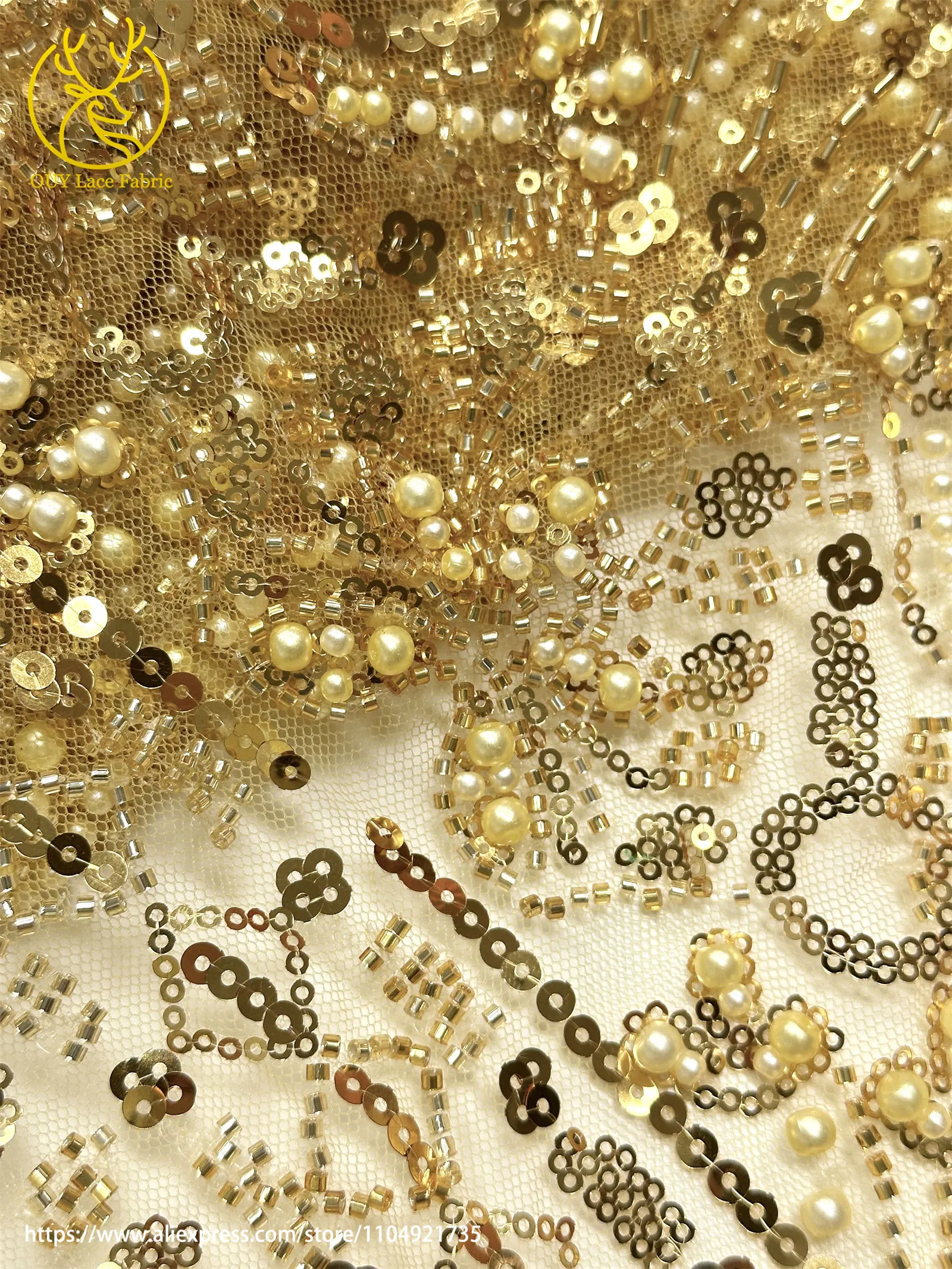 Grüner luxuriöser afrikanischer Perlen-Spitzenstoff 2026, hochwertiger nigerianischer französischer Pailletten-Spitzenstoff, ideal zum Nähen von Abendkleidern – Detail 21
