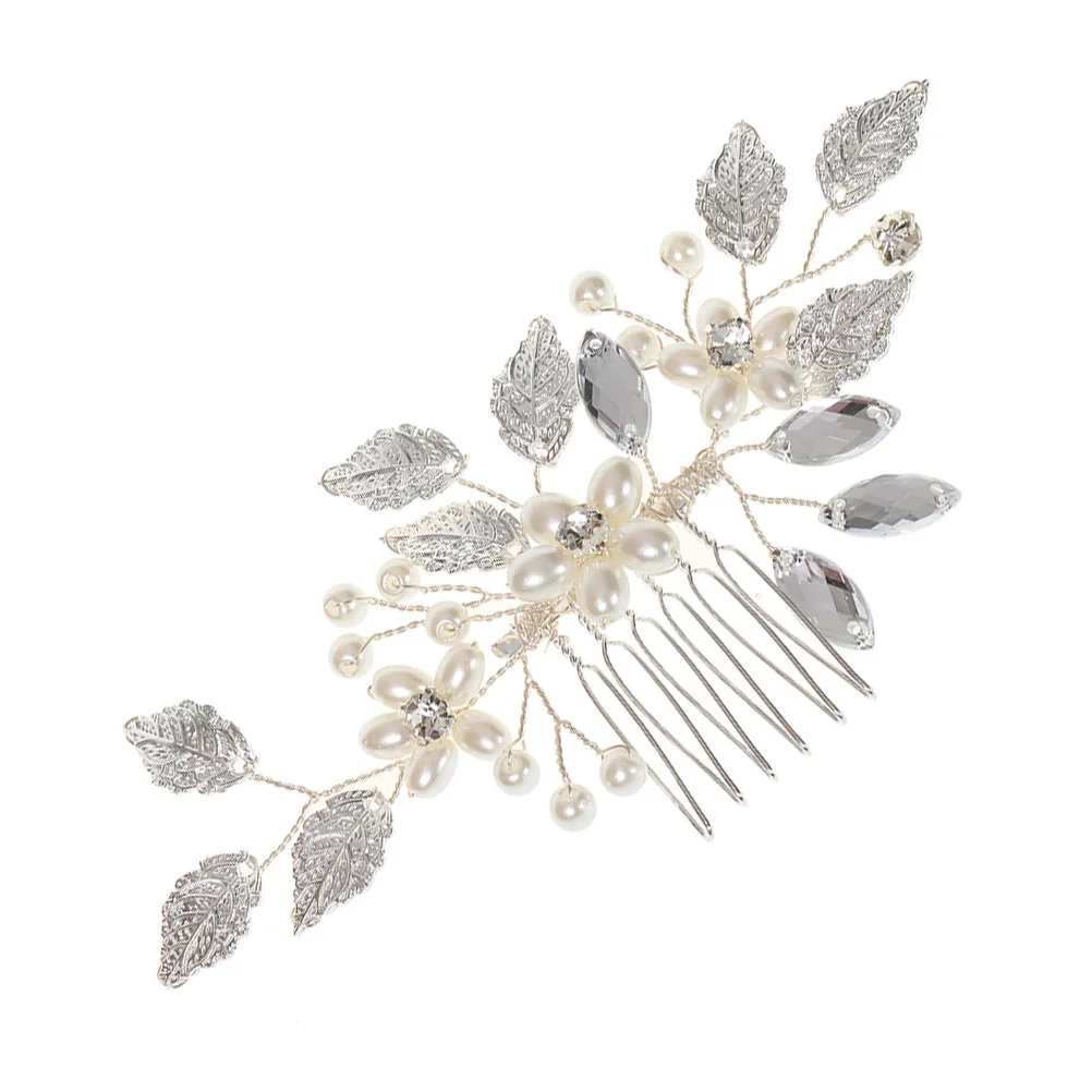 إكسسوارات الشعر الفضية، مشط شعر مرصع بأحجار الراين واللؤلؤ للنساء، تصميم حفل زفاف العروس، مشط جانبي أنيق يحمل بقوة بدون #2