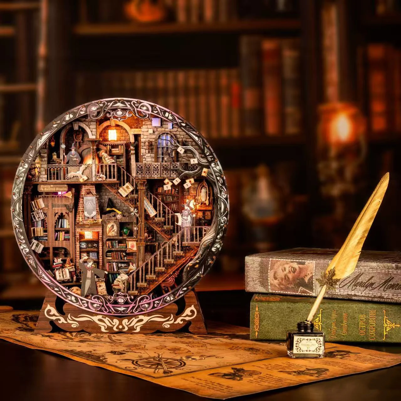 لتقوم بها بنفسك مكتبة سحرية كازا خشبية مصغرة أطقم منمذجة ثلاثية الأبعاد لغز بيوت الدمى مع الأثاث دمية لهدايا عيد ميلاد الأصدقاء