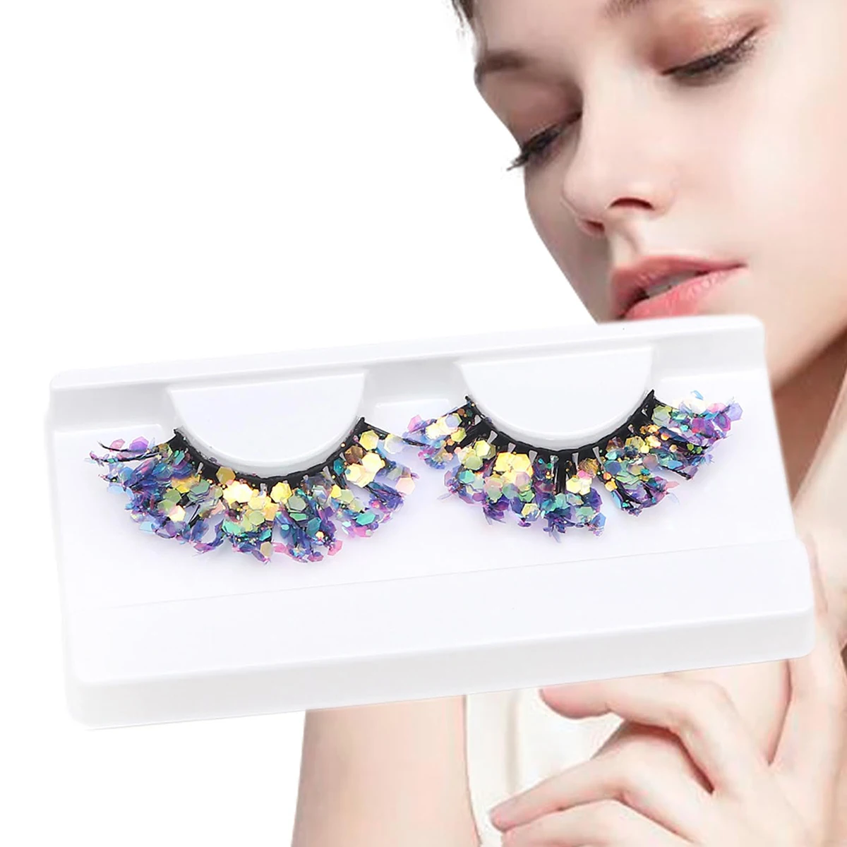 Fashion Sequin Fluffy Luminous Eyelashes Exaggerated Full Strip Lashes Shiny Stage Performance Eye Tool Dramatic Facial Decor