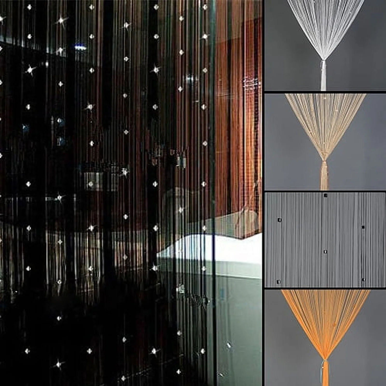 

Translucent Crystal Door Beaded Curtain Acrylic Black Tassel Curtains Summer Anti-mosquito Curtains Home Decoration Bead Curtain