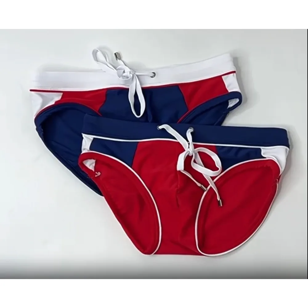 original picture men's classic color matching solid color simple triangle swimming trunks close-fitting fitness body beachUXH323
