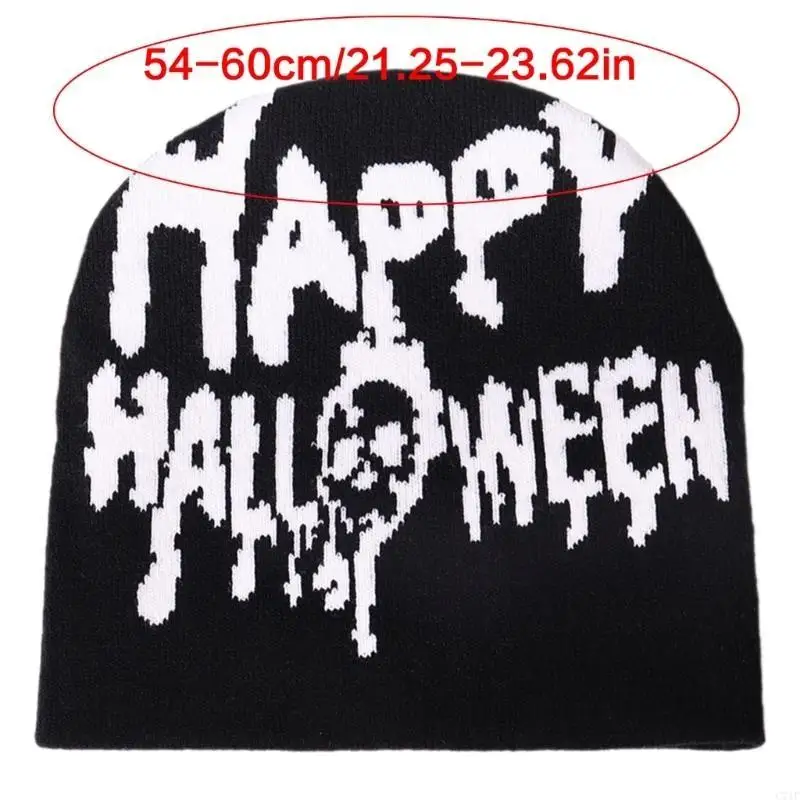 C71F Strickmütze ohne Krempe, 2000er-Jahre-Mädchen-Buchstabe, Totenkopf-Mütze, für Erwachsene, beliebte Hip-Hop-Mütze,