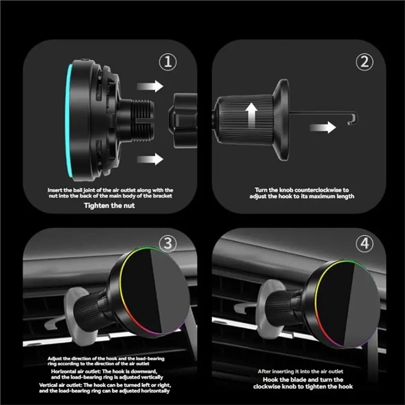 Super Deal -Magnetic Car Phone Holder 25W Qi2 With RGB Light Air Vent Mount Fast Charging& Cooling For