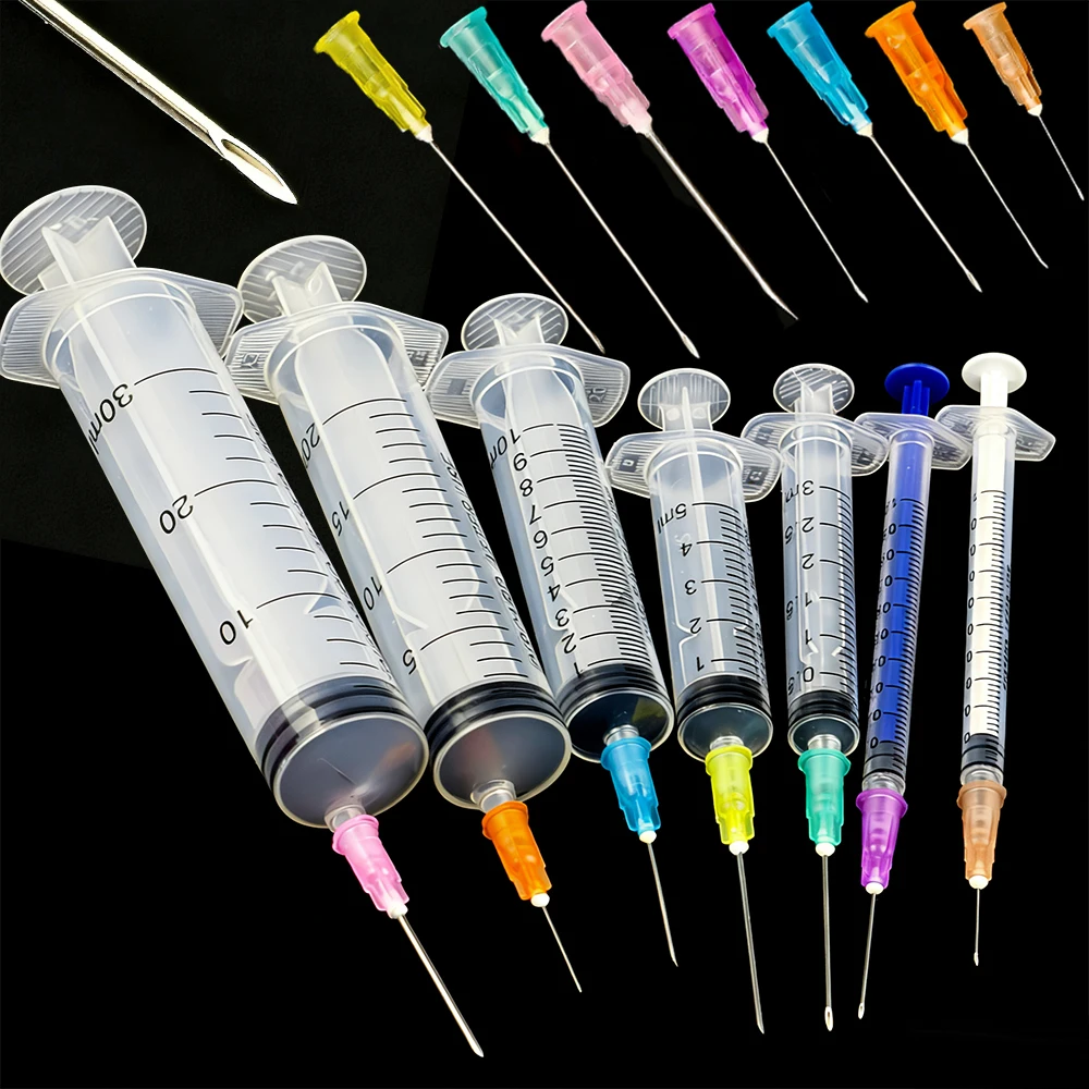 Conjunto de 7 Aplicadores e Seringas de Cola para Uso Veterinário e Industrial, Alimentação de Animais de Estimação, com Capacidades de 1+3+5+10+20+30ml, Equipados com Agulhas Pontiagudas e Tampas, Adequados para Produção de Líquidos, Cola, Tinta, Perfume