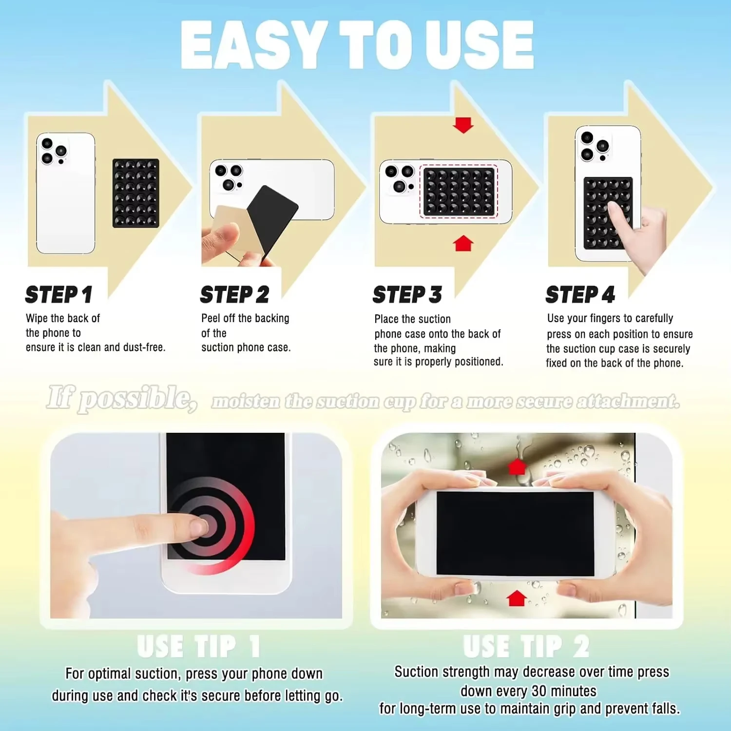 Paquet de 3 supports de coque de téléphone à aspiration en Silicone, poignée de téléphone collante antidérapante pour téléphone portable, support de poignée solide pour Selfies et vidéos