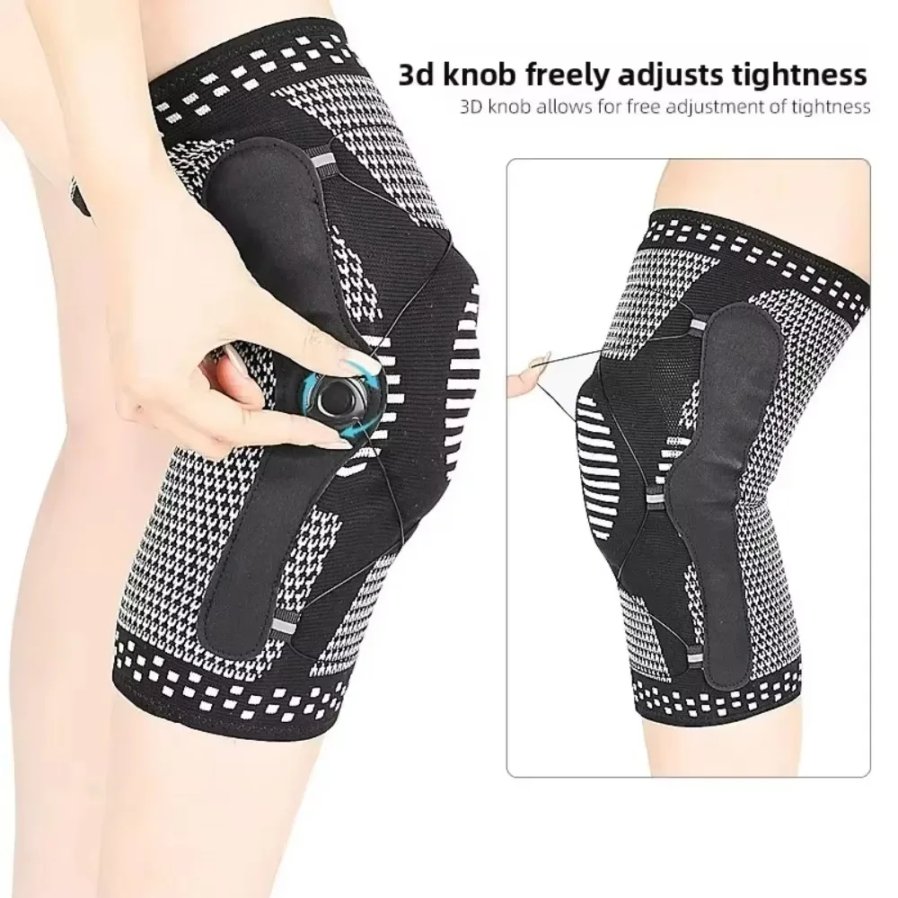 1pc Knee Brace with Dial, Pull-Strap Compression Sleeve with Patella Gel Pad & Side Stabilizers for Sports & Exercise  work gym