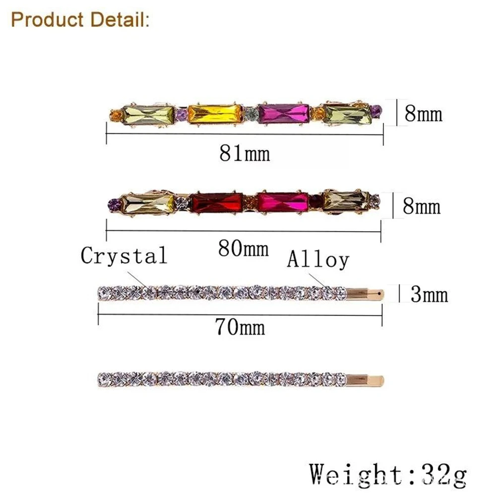 

4Pcs Rhinestone Hair Barrettes Spring Set Women Clips Girls Bobby Pins Durable Metal Shining Unique Bows Fashion Accessories
