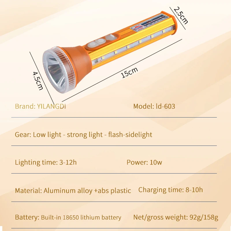 Linterna LED multifuncional para el hogar, recargable, regulable, de aleación de aluminio