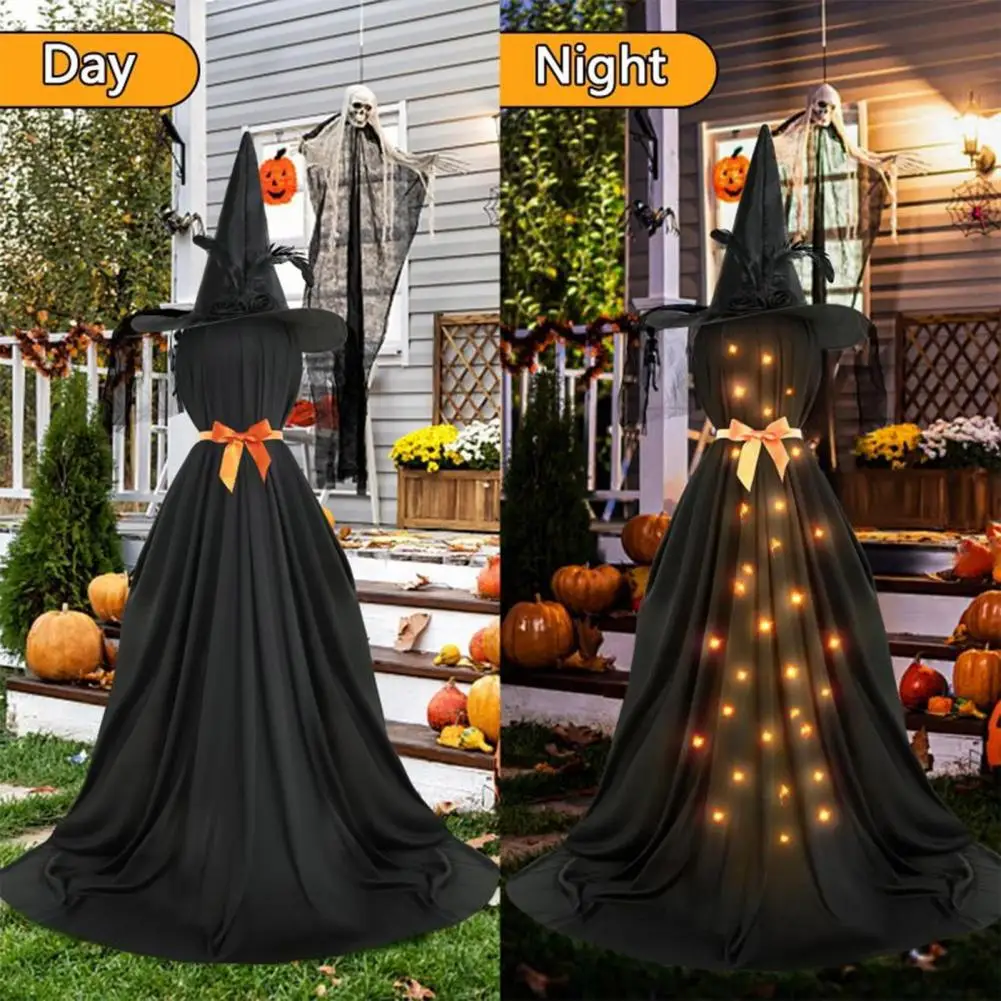 Fantôme Noir Effrayant avec Chapeau de Sorcière, Décorations d'Halloween en Plein Air, pour Porche