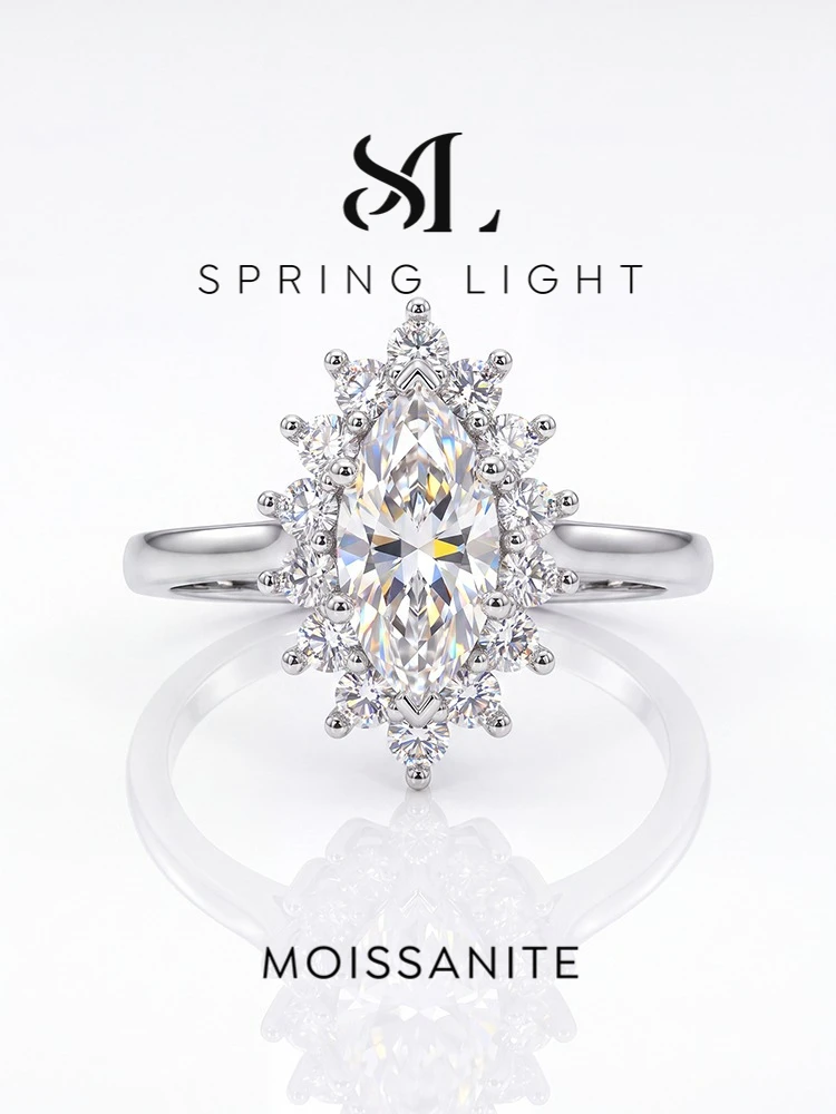Luxuriöser Ehering mit echtem 1-Karat-Marquise-Moissanit-Diamanten für Damen, ideal für Jahrestage, Hochzeiten und Partys, modischer, personalisierter Schmuck. – Detail 1