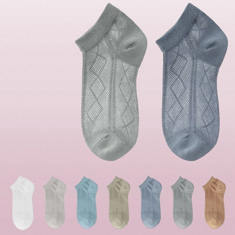 Chaussettes respirantes à bouche peu profonde pour hommes, chaussettes décontractées fines, maille assortie, confortables, document solide, courtes, été, nouveau, 5/10, 2024 paires