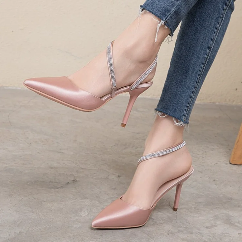 Comem Fashion Thin High Heels 2023 Summer Shoes Woman Slingbacks Sandals Ladies Shoe Pointed Toe Mujer Women Crystal Strap Pumps