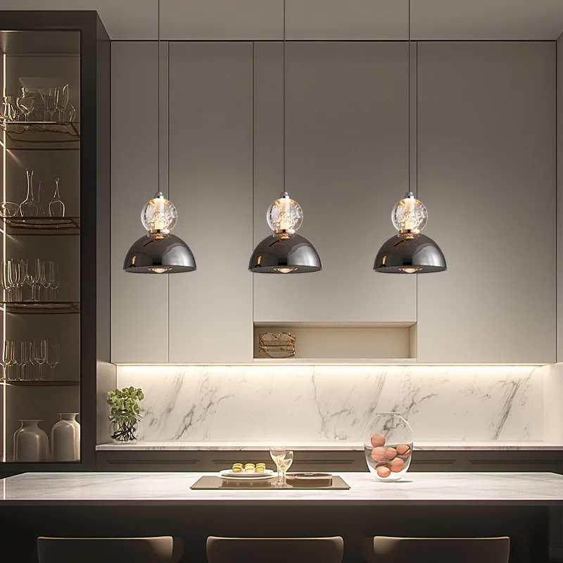 Italian Minimalist Three-Head Restaurant Chandelier High-End Creative Crystal Ball Modern Minimalist Island Counter Bar Counte