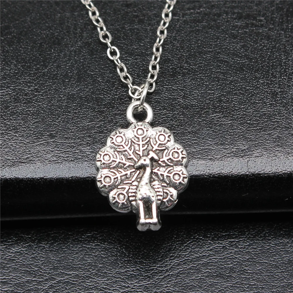 Drop Shipping Antique Silver Color 21x15mm Peacock Necklaces Short Chain Choker Necklaces