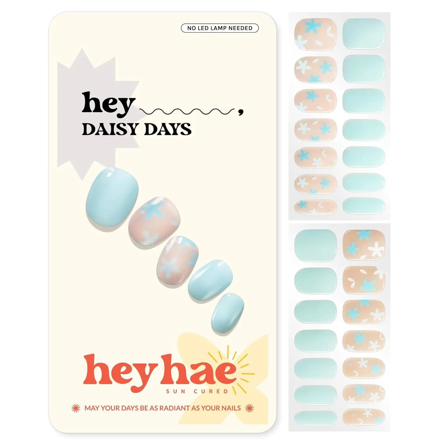 

Semi Cured Gel Nail Strips - No LED Lamp Needed, Spring Daisy Design, 28 Strips + Tools