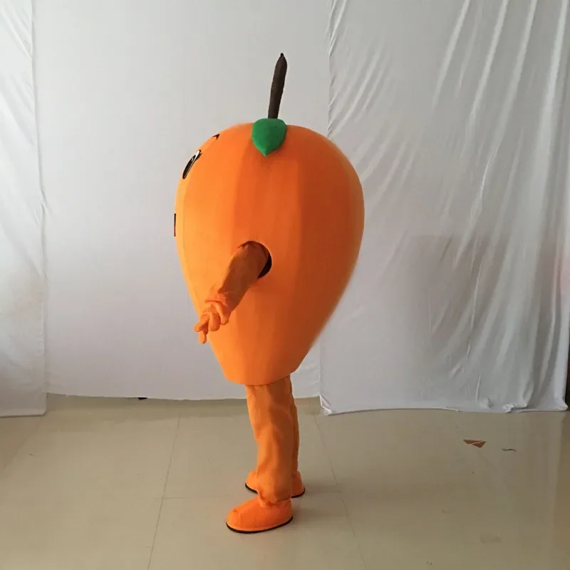 Natal saboroso laranja nêspera mascote traje personagem dos desenhos animados mascote folhas verdes marrom stipe vestuário