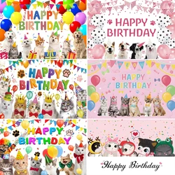 Cute Pet Cat Dog Theme Baby Birthday Party Paw Watercolor Background Celebration Children Portrait Photography Backdrop Props