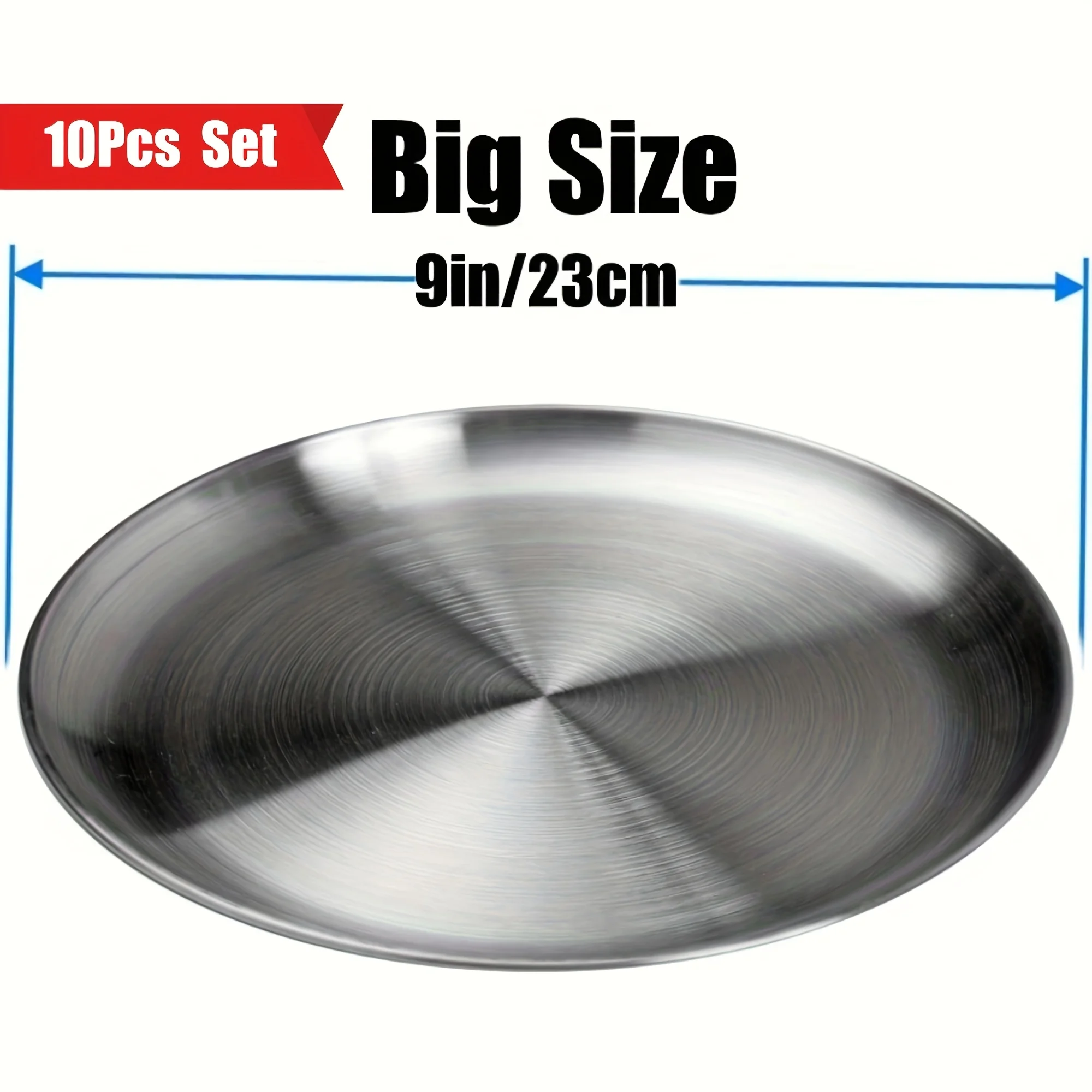 10 Piece Set of 304 Stainless Steel Plates, Durable, Non-Toxic, BPA Free, Dishwasher Washable, Suitable for Home and Outdoor Use