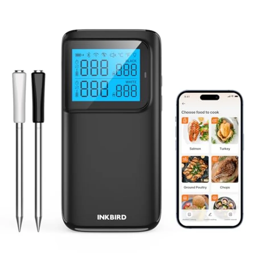 

Wireless Dual Mode Multi-Sensor Meat Thermometer WiFi 5G and Bluetooth 5.4 Connection 2 Probes with 5 Sensors CNAS-accredited A
