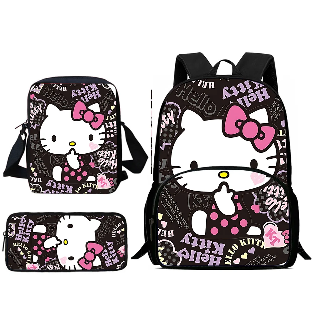 Cute Sanrios Hello Kitty Child Backpacks Shoulder Bag Pencil Case Pupil Large Capacity School Bags for Boys Girls Best Gift