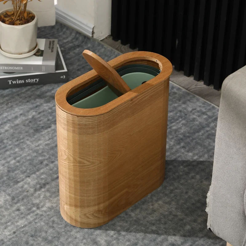 

Narrow Slit Wooden Garbage Can Household Living Room With Cover Trash Bin Commercial B Creative Bathroom Seam Wastebasket