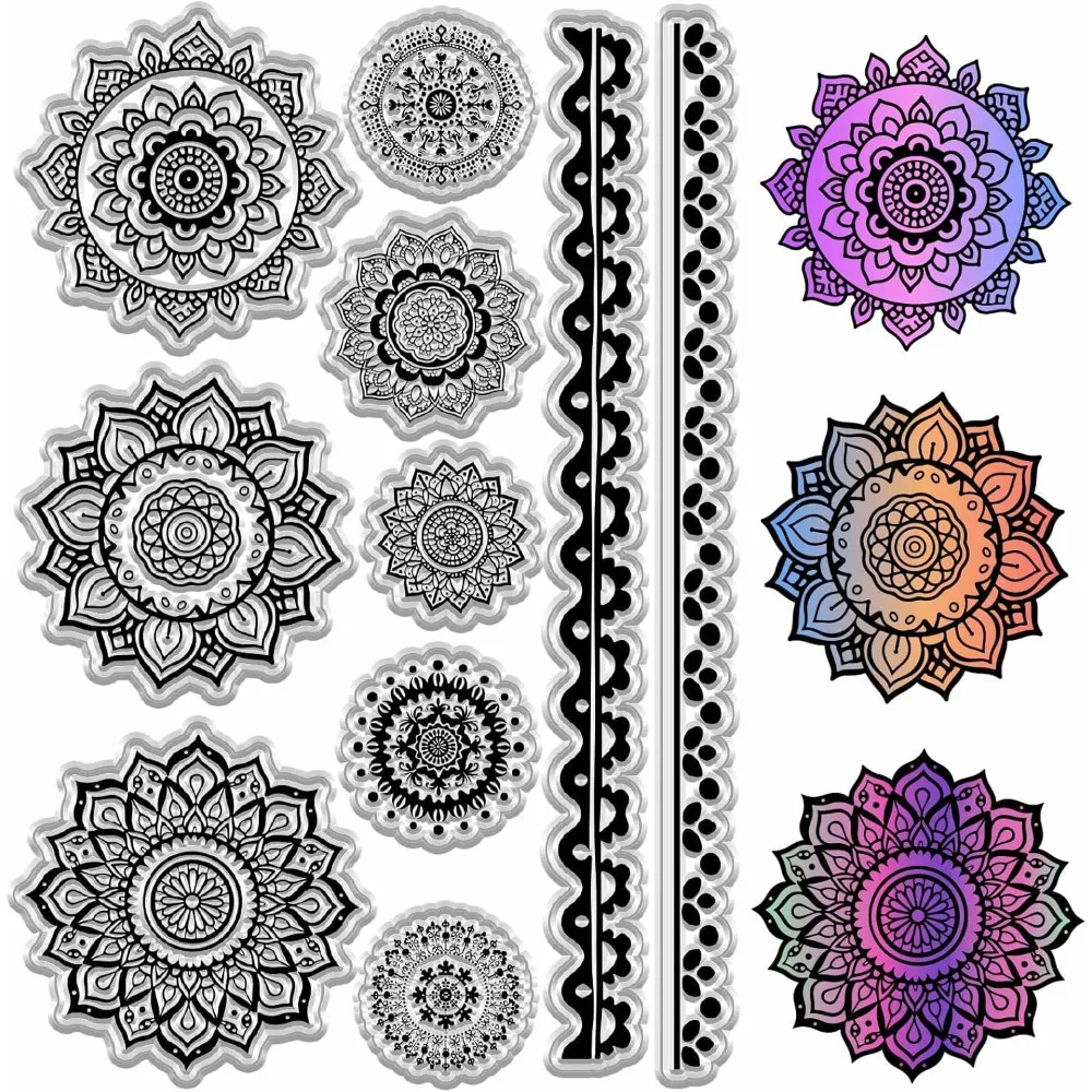 Timbri floreali trasparenti Timbri trasparenti in silicone con fiori di mandala Timbri artigianali riutilizzabili vintage per biglietti di journaling fatti a mano
