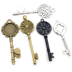 5pcs 20mm Inner Size Antique Bronze And Antique Silver Plated Key Style Cabochon Base Setting Charms Pendant