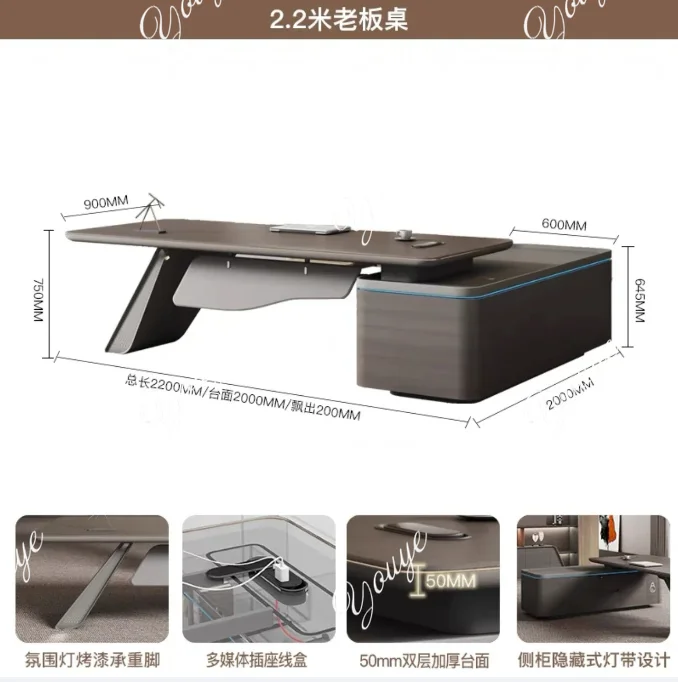ZL Light Luxury Boss Table Modern European Executive Right Cabinet Gaming Desk Standing Designer Storage Bureau Meuble