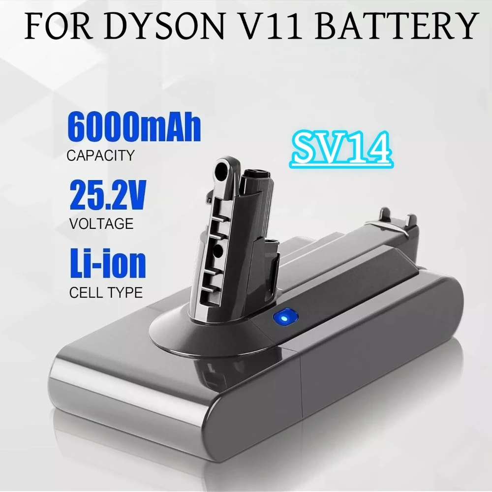 25.2V 6.0Ah Screw-in Battery for Dyson V11 SV14 Absolute/Fluffy Cordless Vacuum, Replacement Li-ion Power with Safety Protection