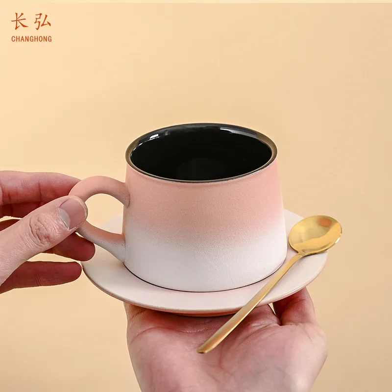 270ml Japanese Style Ceramic Coffee Cup And Dish Set Light Luxury Vintage Exquisite Gift Gradient Color Mug Plate With Spoon