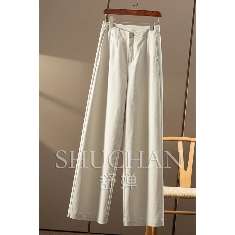 Early Autumn Designer Cotton High-waisted Straight Wide-leg Pants Women's 1W48 Korean Fashion