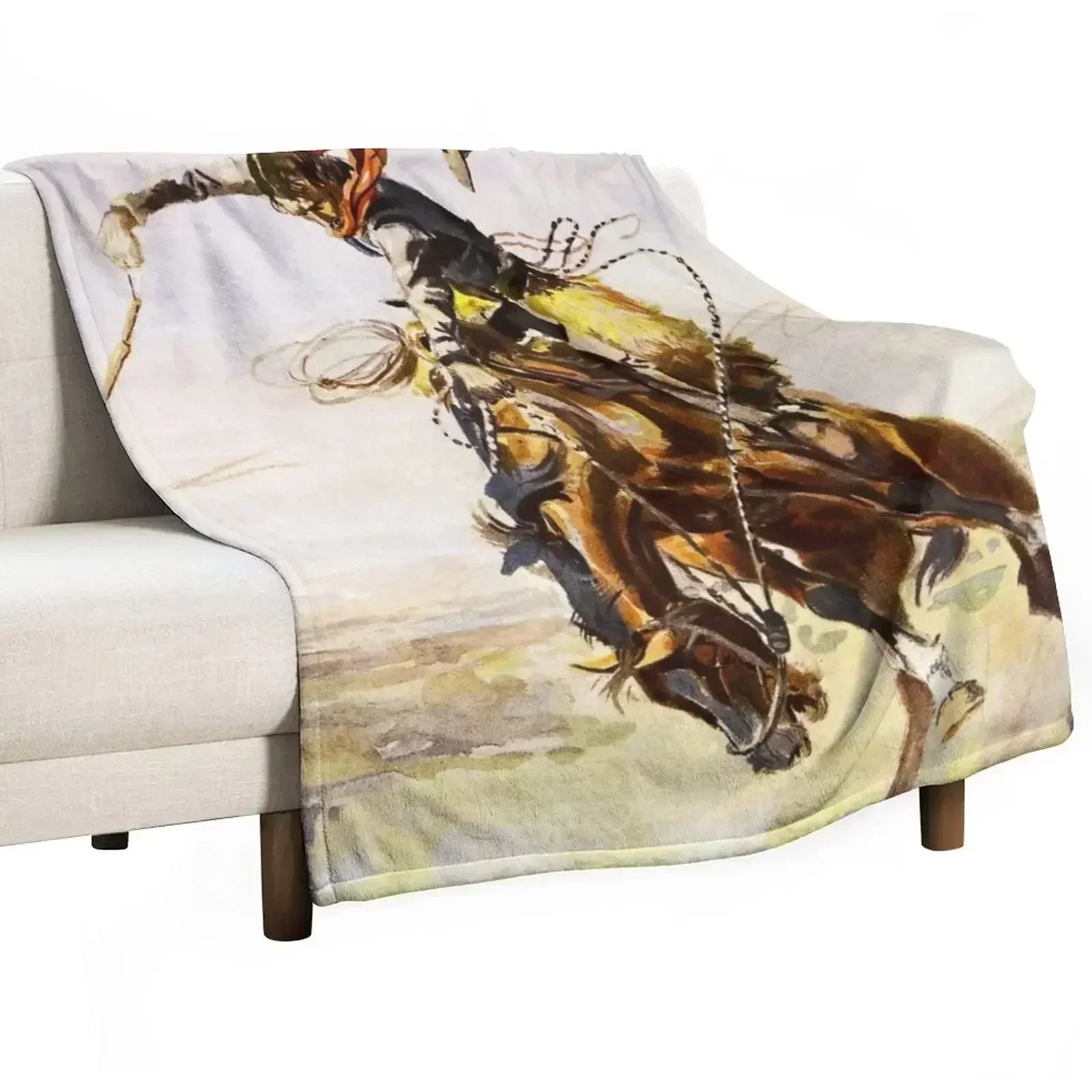 “A Bad Hoss” by Charles M Russell Throw Blanket valentine gift ideas Thermal Soft Beds christmas decoration Comforter Blankets