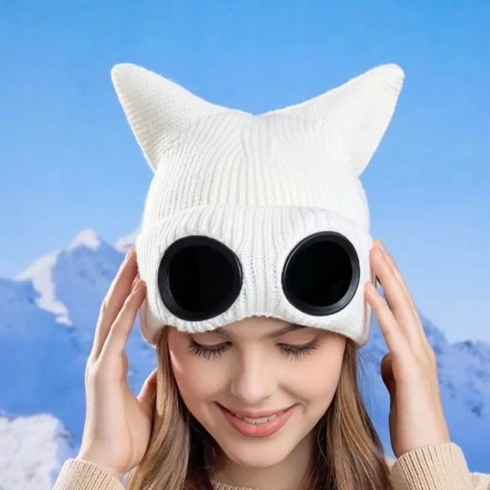 Removable Glasses Winter Glasses Caps Windproof Wear-resistant Warm Ski Mask Hats Thickened Ear Protection Knitted Hat Women