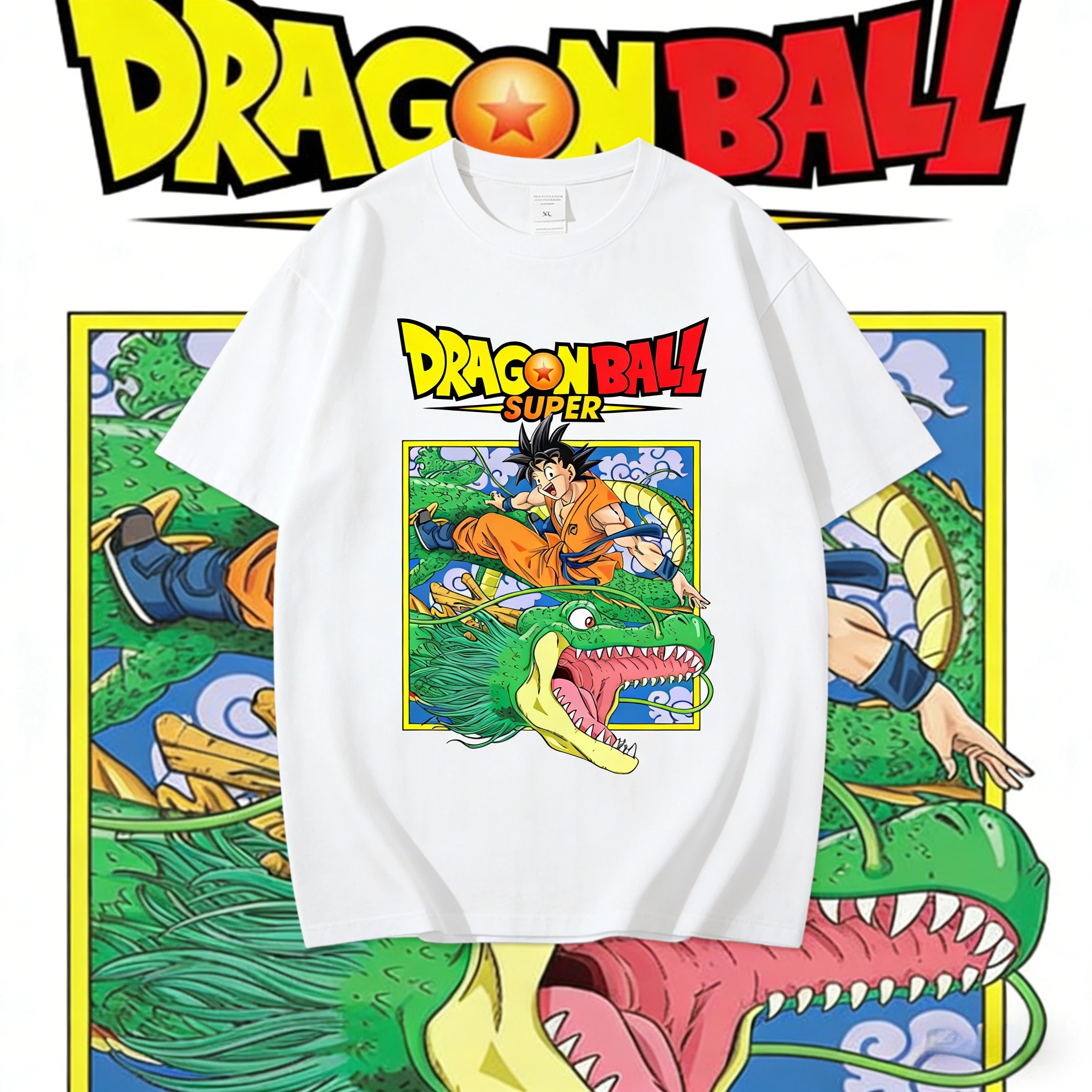 

2026 Summer Dragon Ball Super T-shirt 100% Cotton Goku & Shenron Print Oversized Fitness Unisex Retro Gym Tee for Adults Kids