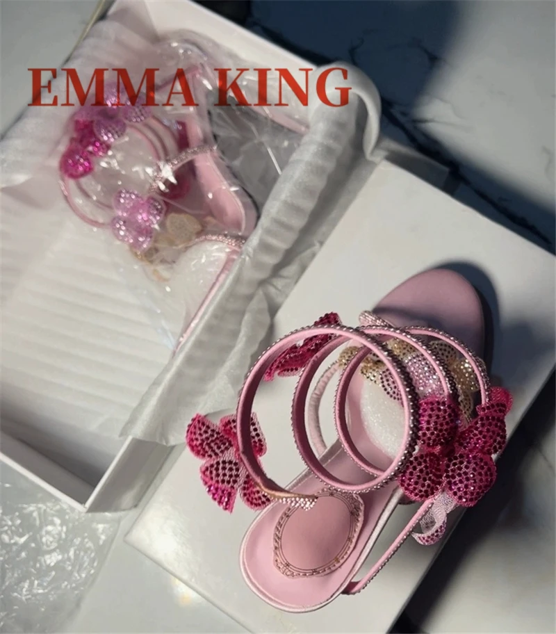 

Женские босоножки на тонком каблуке с запахом на щиколотке, босоножки с круглым носком и стразами, с цветочным узором, стильная вечерняя обувь с ремешком на щиколотке