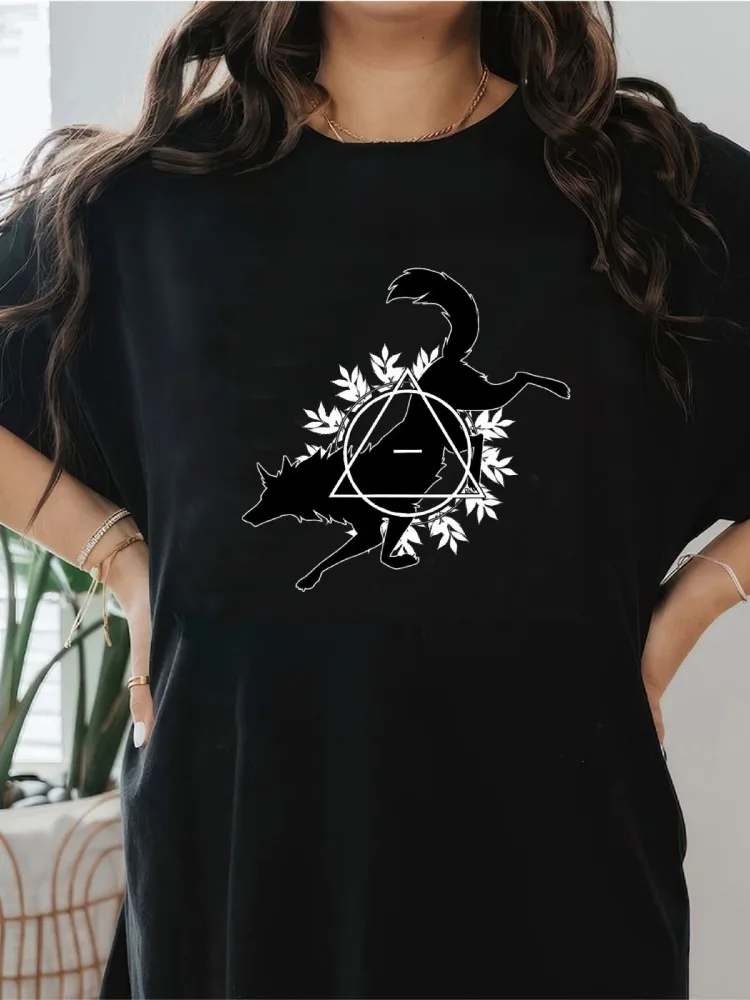 Women's Summer Short-sleeved T-shirt with Therian Theta Delta Wolfdog Pattern Printed on The Front Women's Harajuku Clothing