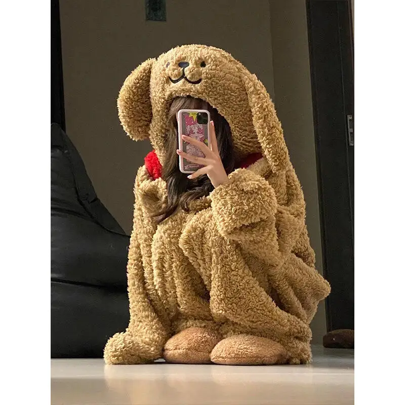 

Jumpsuit Pajamas Coral Fleece Thickened Fleece Girl's Nightgown Sleepwear Women's Sleepcoat Homewear Warm Cute Autumn Winter