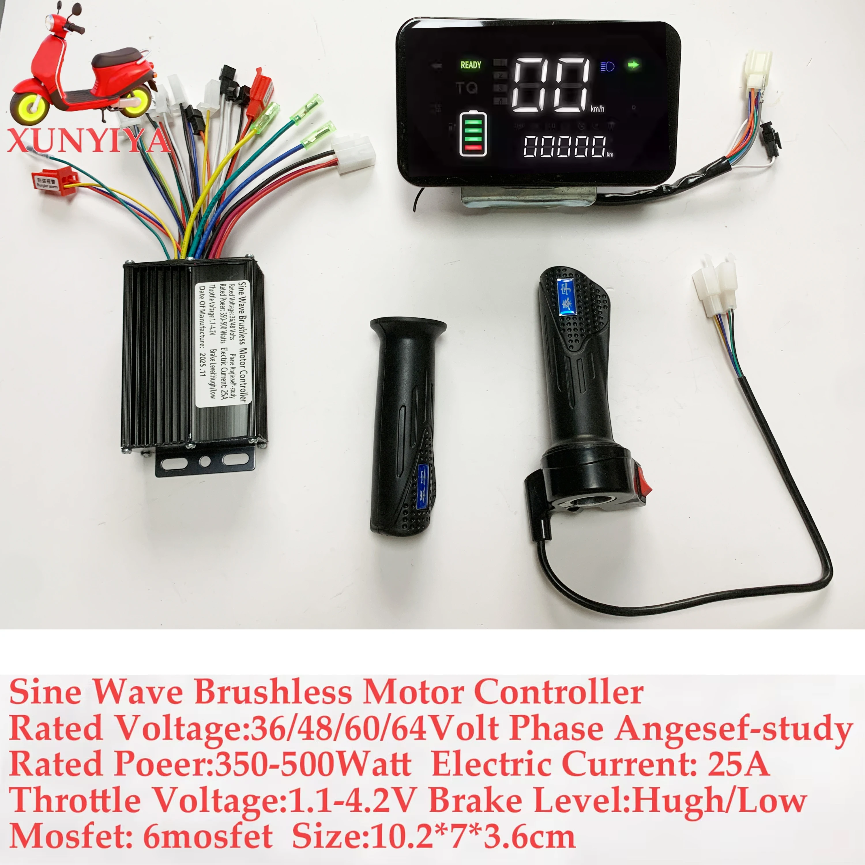 36 فولت 48 فولت 60 فولت 64 فولت 350/500/1000 واط 25A فرش السيارات موجة جيبية تحكم مع شاشة الكريستال السائل سرعة وعربة ل E-الدراجة الإلكترونية #4