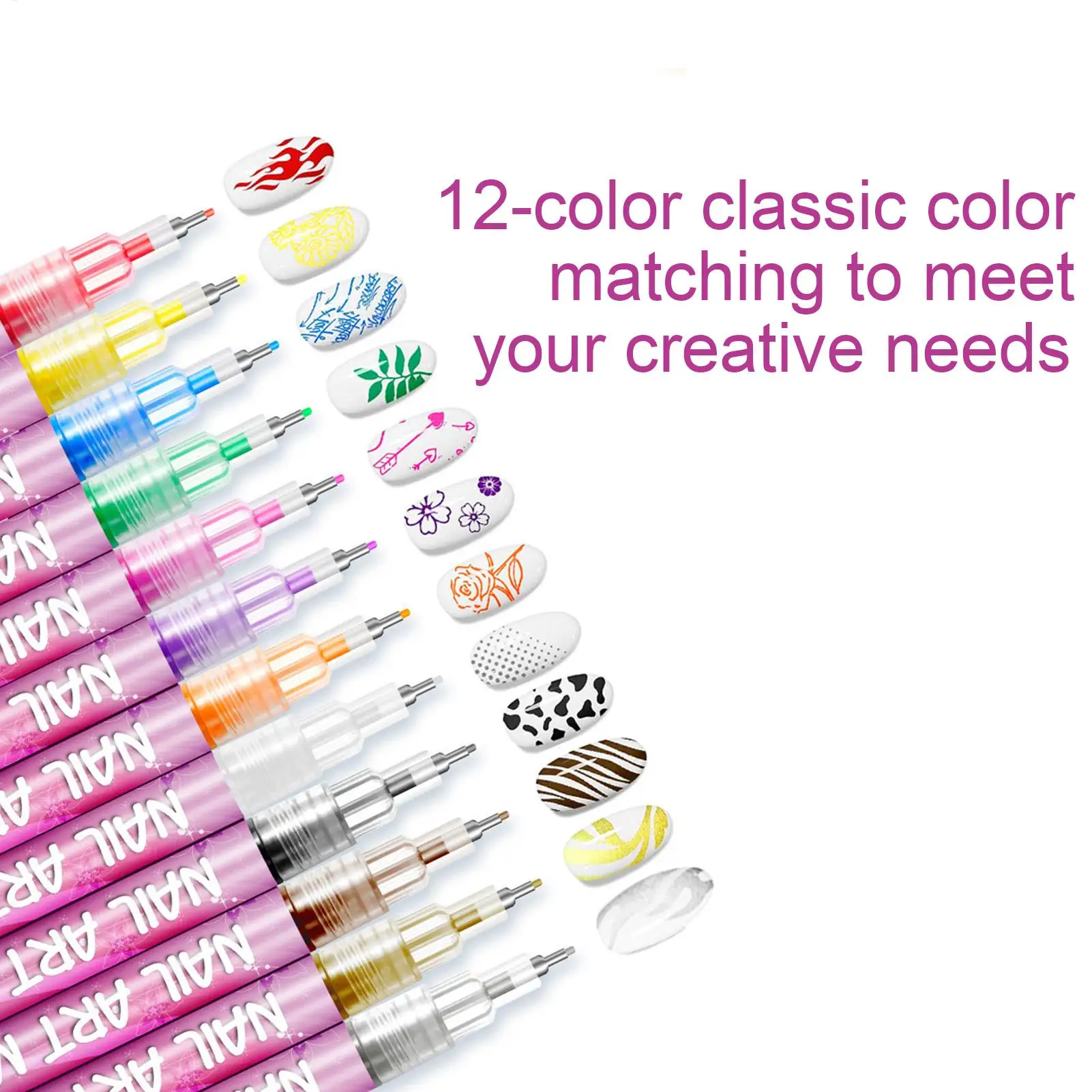 

Nail Pens Nail Paint Pen 12 Colors Portable Tools Decoration Drawing for Kids Art Practice Salon Manicure Home Women