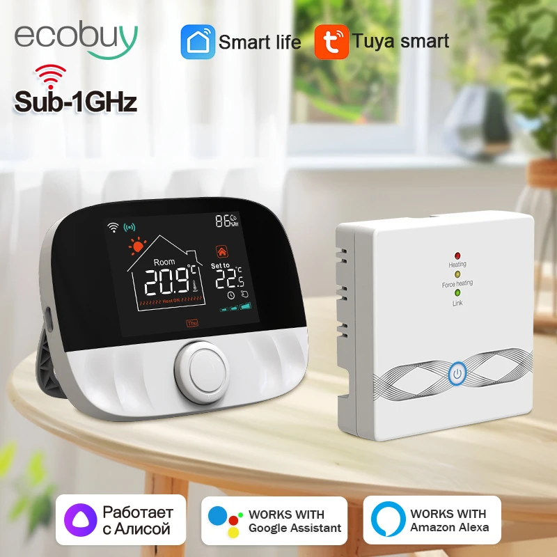 

Tuya умный дом Wi-Fi термостат для котла беспроводной Wi-Fi термостат для газового котла аккумуляторный регулятор температуры Alexa Google