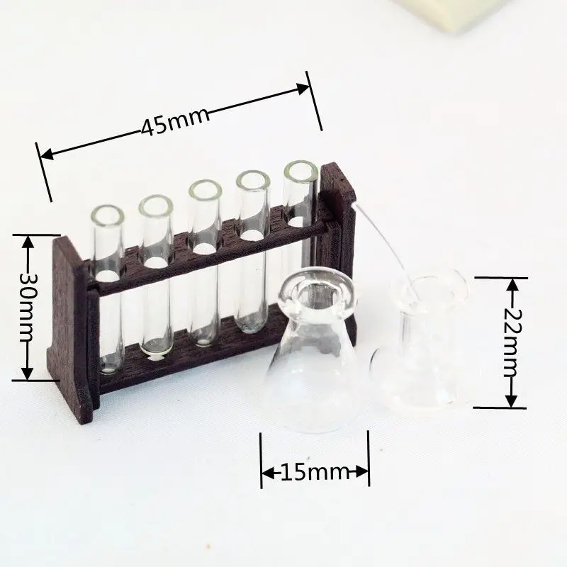 1Set 1/12 Dollhouse Miniature Measuring Cup Rod Test Tube with Rack Model Laboratory Decor Toy Doll House Accessories Decor