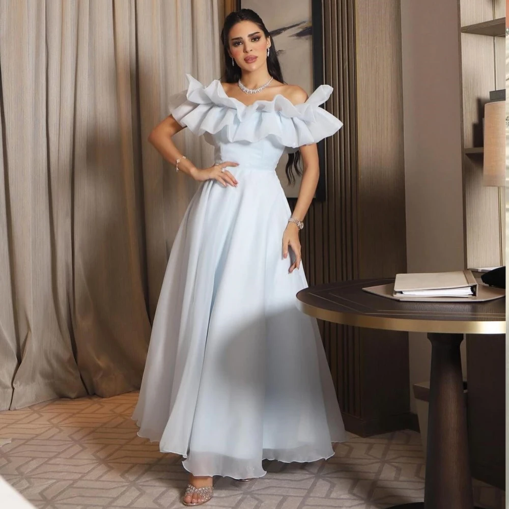 Customized Chiffon Ruffle Formal A-line Off-the-shoulder Bespoke Occasion Gown Midi es Saudi Arabia  Dresses