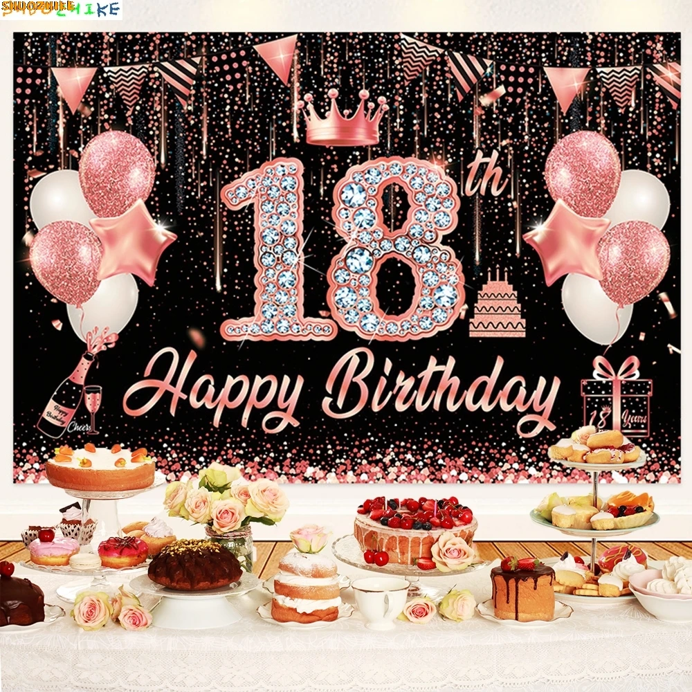 

18 Years Old Happy Birthday Photography Backdrop Balloon Black Gold Fantasy 40th 80th Party Banner Decor Background GB-01