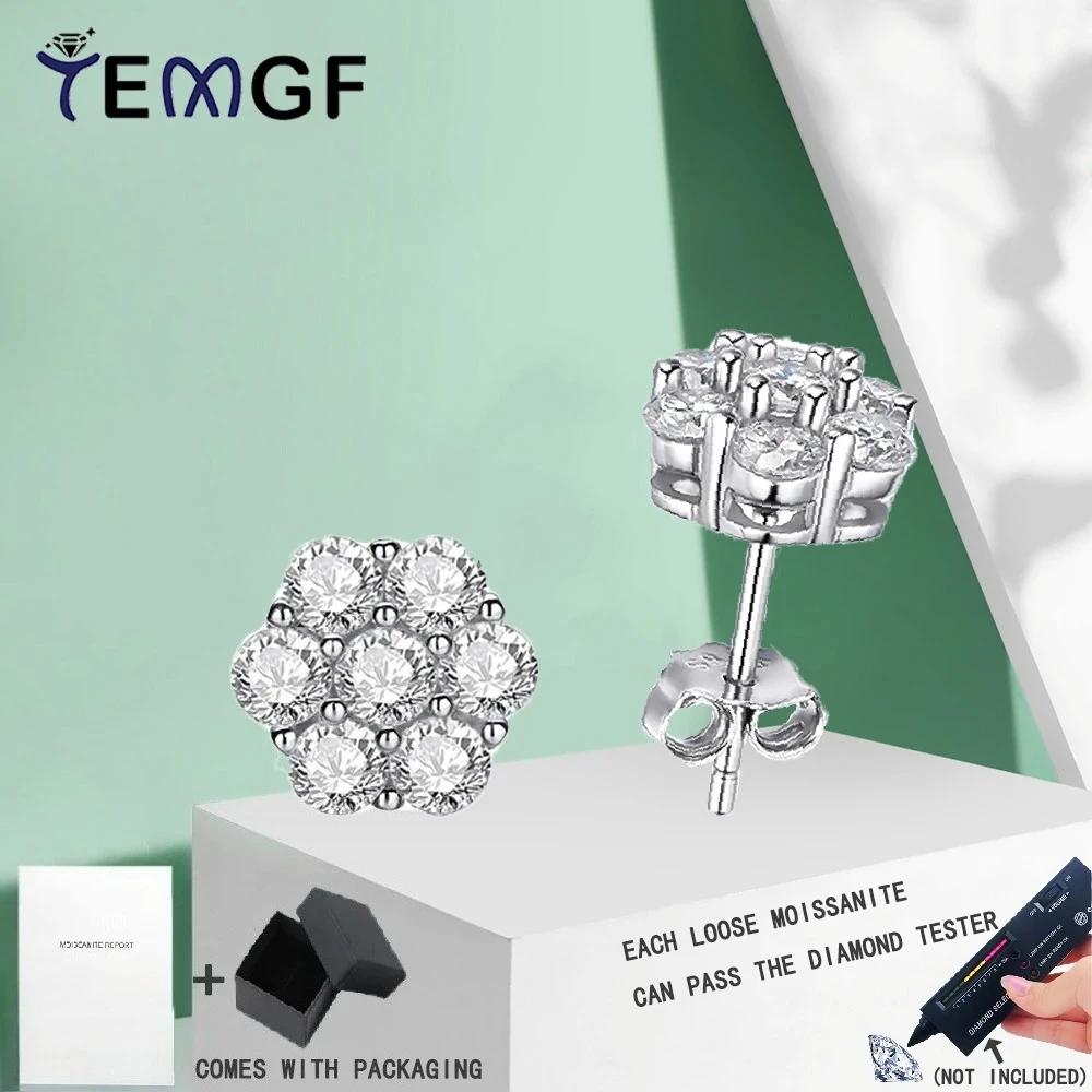 

TEMGF Full 5mm D Color Moissanite Studs S925 Sterling Silver Screw Earrings for Women Sparkling Fine Jewelry GRA Certification