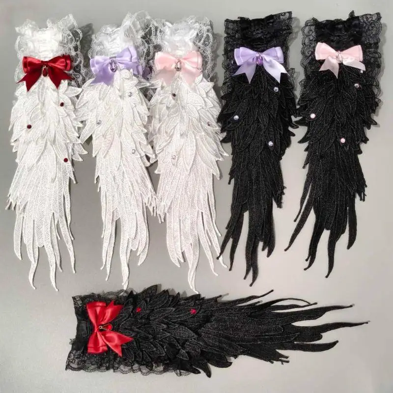 

Y2K Girl Wing Bownet Wing Hair Accessories Hair Bands Lace Ruffled Headband Hair Hoop Goth Lolita Harajuku Personality Hairpin
